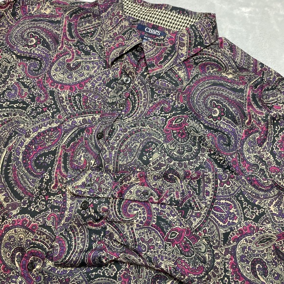 Chaps Tops - Chaps No Iron Shirt Blouse Womens 2X Dark Paisley Button Up Contrast Cuff